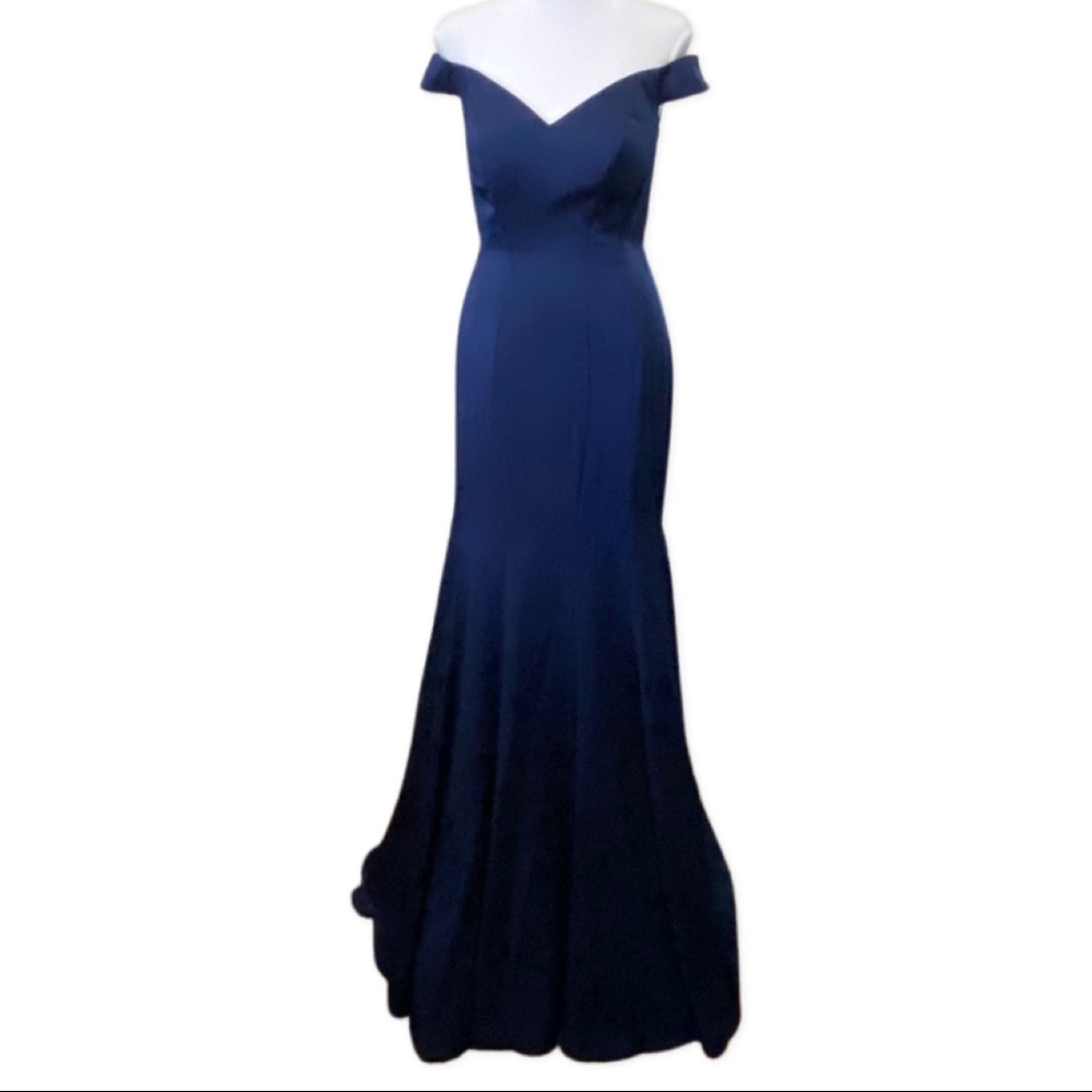Navy Blue Off The Shoulder Formal Dress